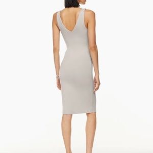 Aritzia Babaton Contour V Neck Midi Dress Opal Grey
